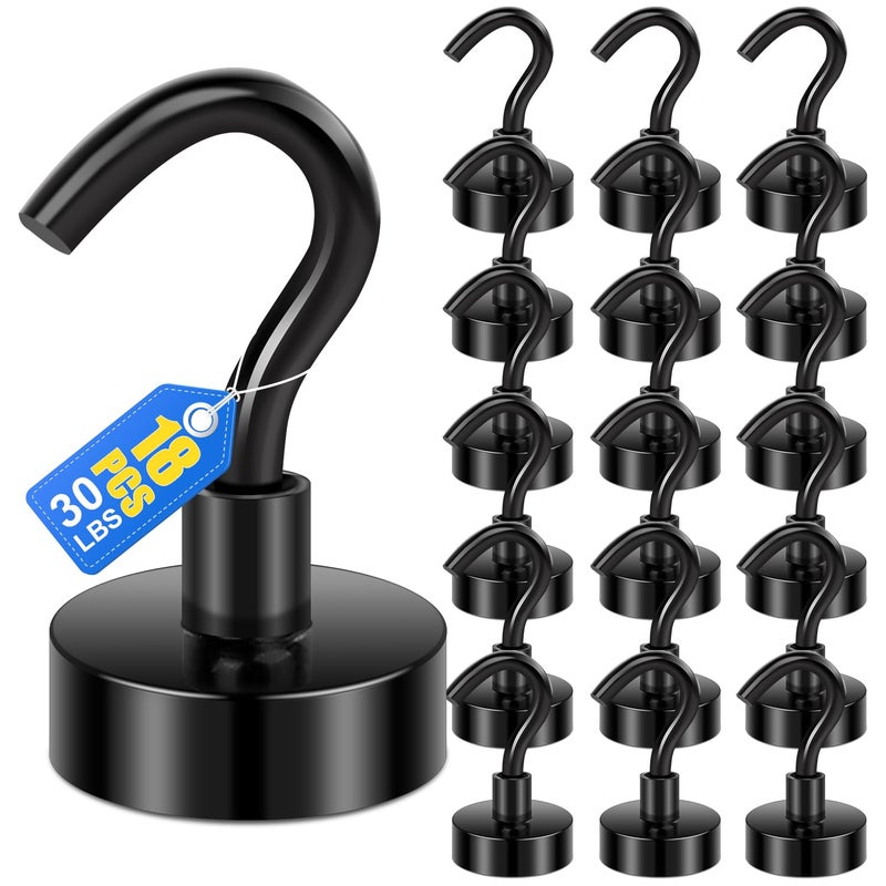 LOVIMAG Magnetic Hooks30Lbs Black Magnet Hooks for Cruise Cabin Magnetic Hooks for Hanging Fridge Classroom Refrigerator Ceiling Office Kitchen Grill Garage18Pack - Image 2