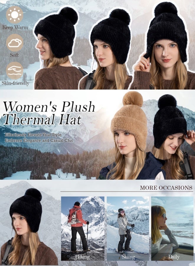 BESTPEAK Thick Plush Fur Hat, Women's Beanie Style, Elegant and Cozy Design, Ear Protection Knit Hat，Winter Wear for Weather - Image 3