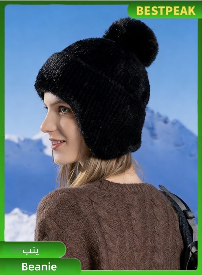 BESTPEAK Thick Plush Fur Hat, Women's Beanie Style, Elegant and Cozy Design, Ear Protection Knit Hat，Winter Wear for Weather - Image 1