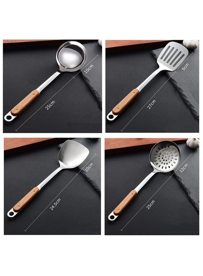 Naidev 3 Piece Kitchen Cooking Stainless Steel Utensils Set Wooden Handle Cooking Tools Gadgets Spatula Set with Hook,Slotted Turner,Slotted Skimmer,Ladle, - Image 5