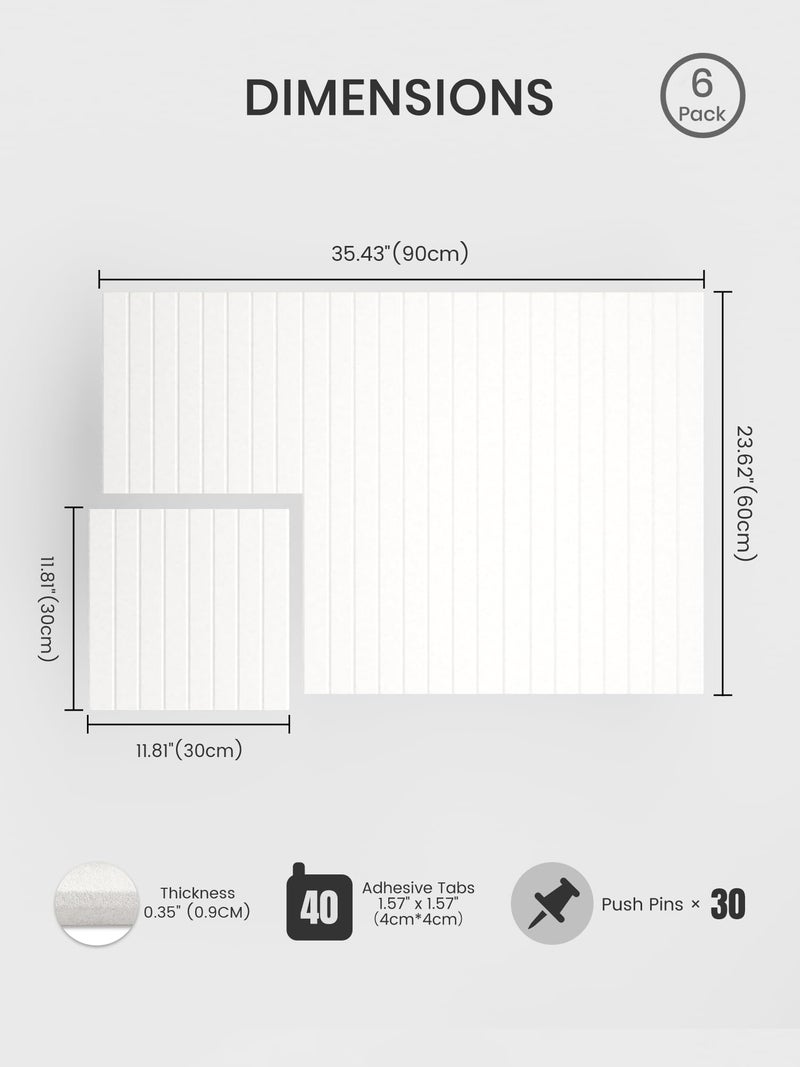 Bumusty Large Cork Board Alternative-36 x 24" Felt Bulletin Board Tiles, with 30 Pushpins, 40 Adhesive Tabs, 6-Pack Slat Wall Paneling, Cork Boards for Office Push Pin Board Felt Board-Milky White - Image 2