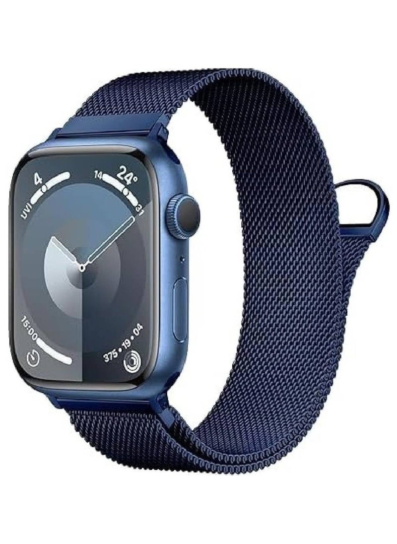 Magnetic Stainless Steel Milanese Loop Band for Apple Watch | Compatible with 49mm, 45mm, 44mm, 42mm | Stylish Mesh Wristband Replacement Strap (Blue) - Image 1
