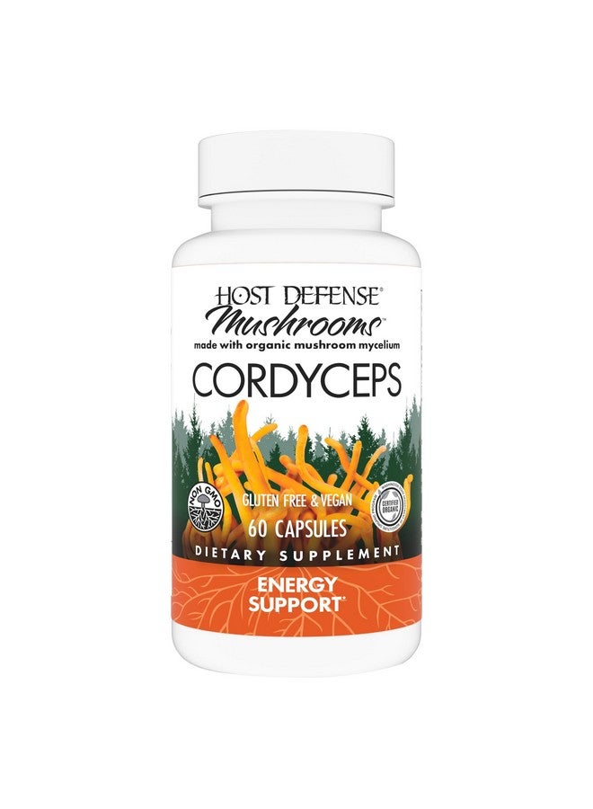 Host Defense Cordyceps Capsules - Immune & Energy Support Supplement - Kidney Health Supplement with Cordyceps - Fitness Support Supplement to Aid Oxygen Uptake - 60 Capsules (30 Servings)* - Image 1