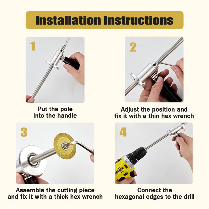 YCKJDYR 7-Inch PVC Pipe Cutter Tool for Drill-Internal/Inside Pipe Cutting with Diamond Wheel,Hex Shank&Adjustable Depth Handle-Fast,Clean Cuts for Plumbing,Irrigation,DIY Projects - Image 3