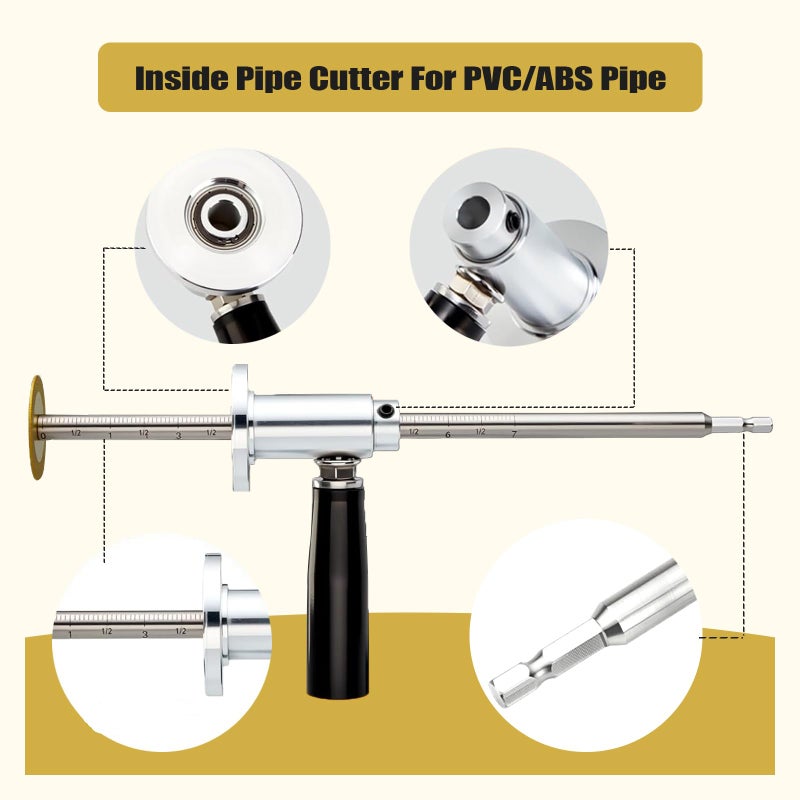 YCKJDYR 7-Inch PVC Pipe Cutter Tool for Drill-Internal/Inside Pipe Cutting with Diamond Wheel,Hex Shank&Adjustable Depth Handle-Fast,Clean Cuts for Plumbing,Irrigation,DIY Projects - Image 5