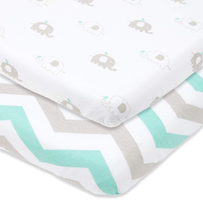 Bedside Sleeper Bassinet Sheets  Compatible with Milliard Side Sleeper  Fits 21 x 36 Mattress Without Bunching  Snuggly Soft Jersey Cotton  Grey Mint  2 Pack