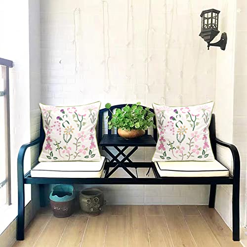 Pilmandu Set of 2 Embroidered Decorative Throw Pillow Covers Couch Square Pillowcases Cushion for Bedroom Sofa Farmhouse Decor 18x18 Inch (Gecko Flower) - Image 4