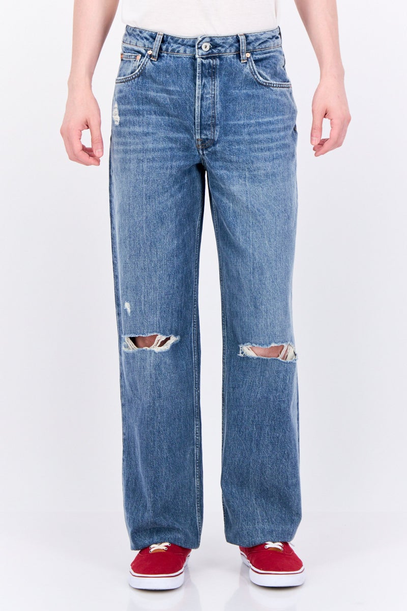 GANT Men Relaxed Fit Washed No Stretch Straight Leg Jeans, Mid Blue Wash - Image 1