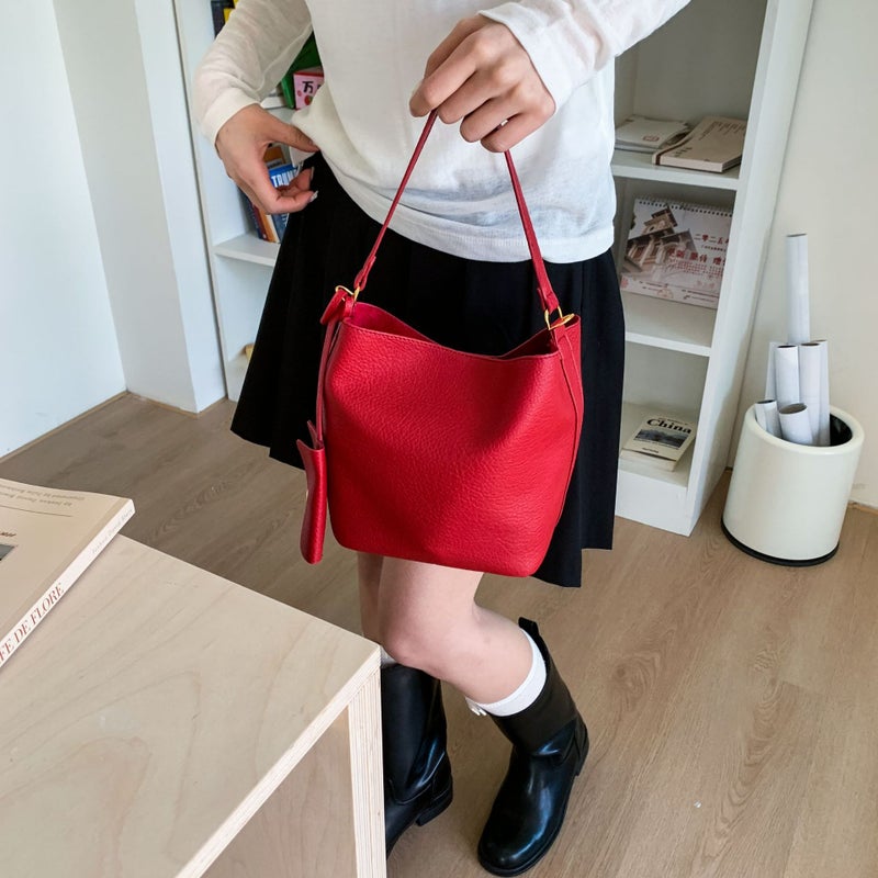 Retro Bucket Bag For Women Fashion Pebbled Pattern Large Capacity Commuter Shoulder Bag Fashionable Literary Mother-In-Law Bag - Image 4
