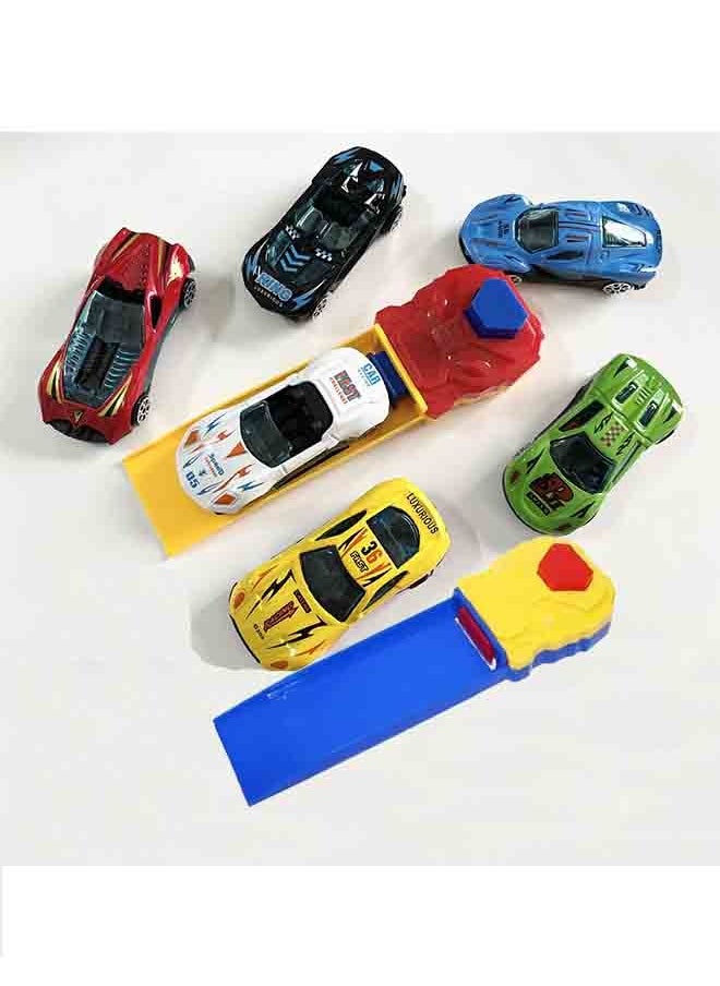 Metal Mini Slingshot Toy Race Car Set with Launch Track - Includes 6 Alloy Race Cars & 2 Slingshot Tracks, Fun Racing Game for Kids, Anxiety Relief Toy  - Image 1