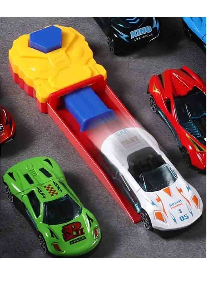 Metal Mini Slingshot Toy Race Car Set with Launch Track - Includes 6 Alloy Race Cars & 2 Slingshot Tracks, Fun Racing Game for Kids, Anxiety Relief Toy  - Image 4