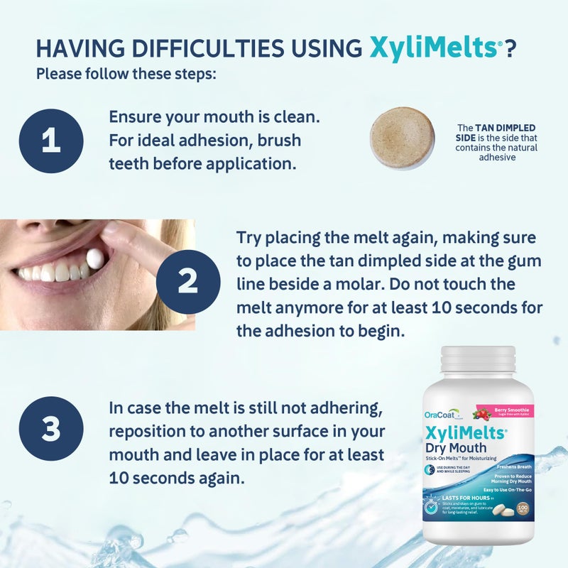 Oracoat XyliMelts for Dry Mouth Night Time or Day - Moisturizing Dry Mouth Adhering Discs, Sugar Free with Xylitol, 100 Count, Berry Smoothie Flavor, 8-Hour Relief - Image 3