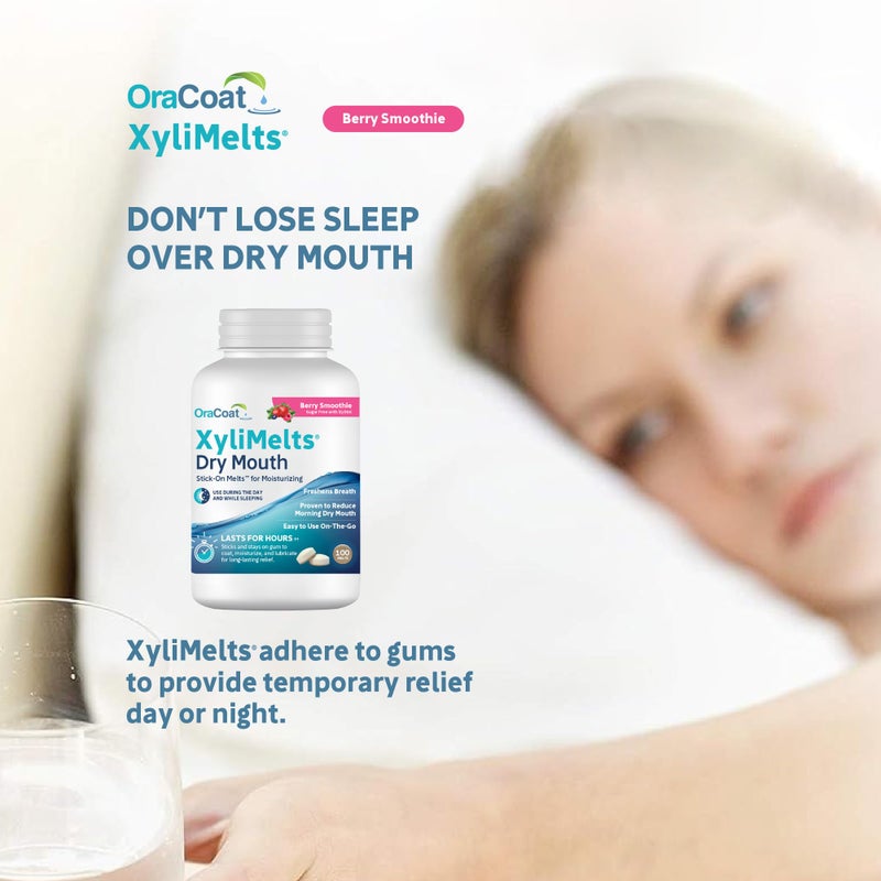 Oracoat XyliMelts for Dry Mouth Night Time or Day - Moisturizing Dry Mouth Adhering Discs, Sugar Free with Xylitol, 100 Count, Berry Smoothie Flavor, 8-Hour Relief - Image 4