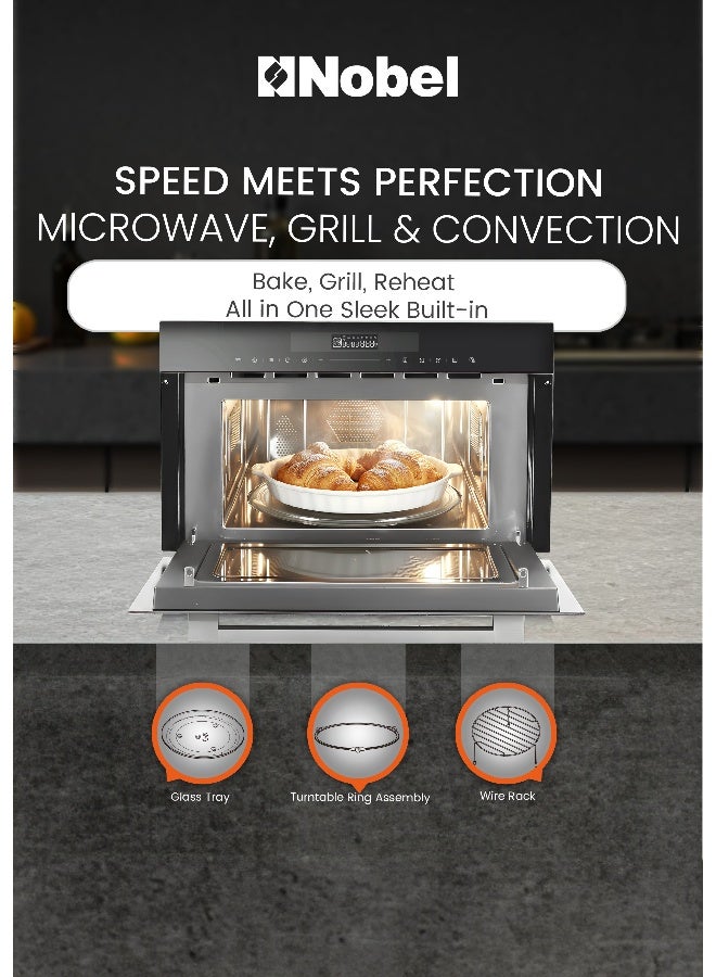 Nobel 34L Built-in Microwave Oven, Touch Control Black Face, Stainless Steel Cavity, Microwave, Grill, Convection, End Signal & Child Safety Lock, 30 Seconds Quick Start, 10 Auto Menus, 5 Power Levels, 1100W Grill & 2300W Convection Power 34 L 1100 W NMO34BI Black - Image 2