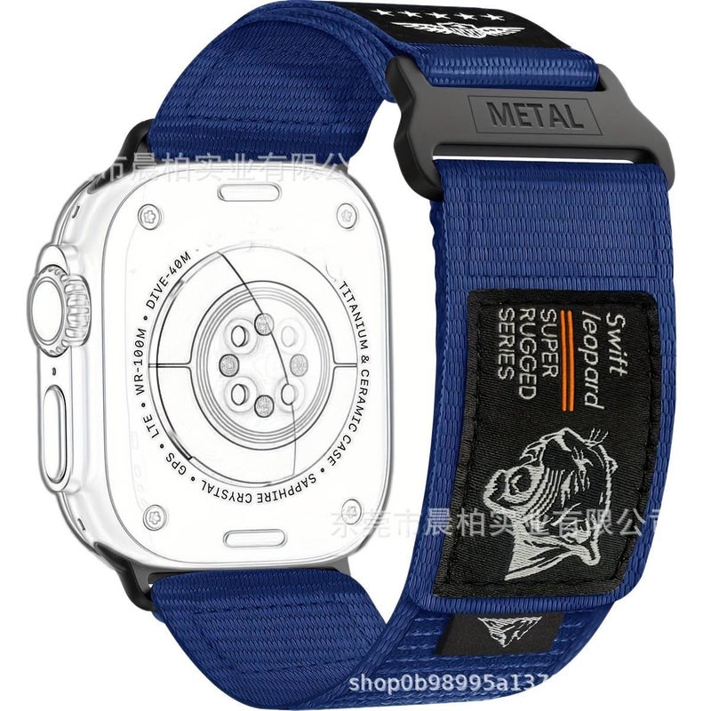 سوار ساعة ذكية باللون أزرق قابل للتعديل سوار نايلون حلقي متوافق مع Apple Watch 38/40/41/42/44/45/49mm بملاءمة قابلة للتعديل وحزام بديل - Image 1