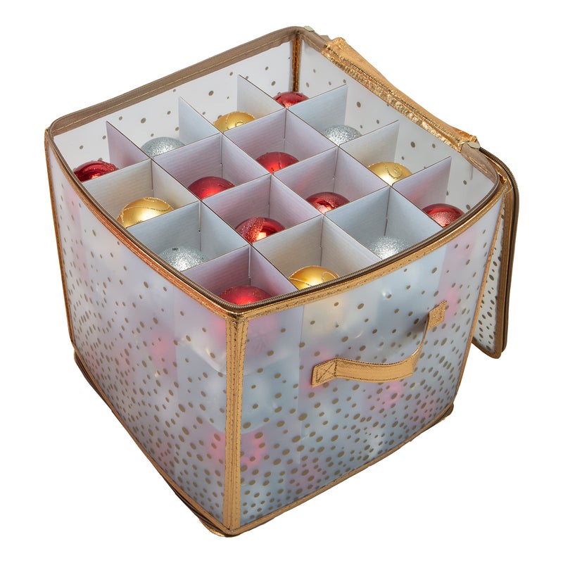 Simplify 64 Count Ornament Storage Box  Plastic  Decorative Organizer  Storage Bin  Gold  L12 x W12 x H12