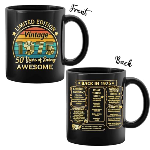 QUPT 50th Birthday Gifts for Women Men, 50th Birthday Gifts for Him, 1975 Birthday Gifts for Women Men, 50 Years Old Gifts, 1975 Birthday Gifts for Her Him, 50th Birthday Presents Coffee Mug - Image 2