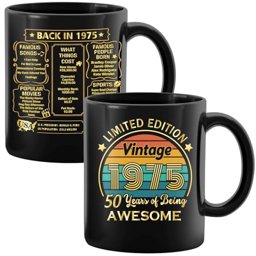 QUPT 50th Birthday Gifts for Women Men, 50th Birthday Gifts for Him, 1975 Birthday Gifts for Women Men, 50 Years Old Gifts, 1975 Birthday Gifts for Her Him, 50th Birthday Presents Coffee Mug - Image 1