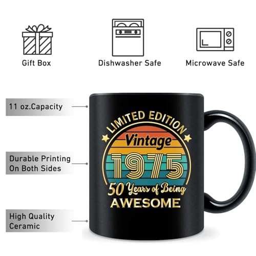 QUPT 50th Birthday Gifts for Women Men, 50th Birthday Gifts for Him, 1975 Birthday Gifts for Women Men, 50 Years Old Gifts, 1975 Birthday Gifts for Her Him, 50th Birthday Presents Coffee Mug - Image 3