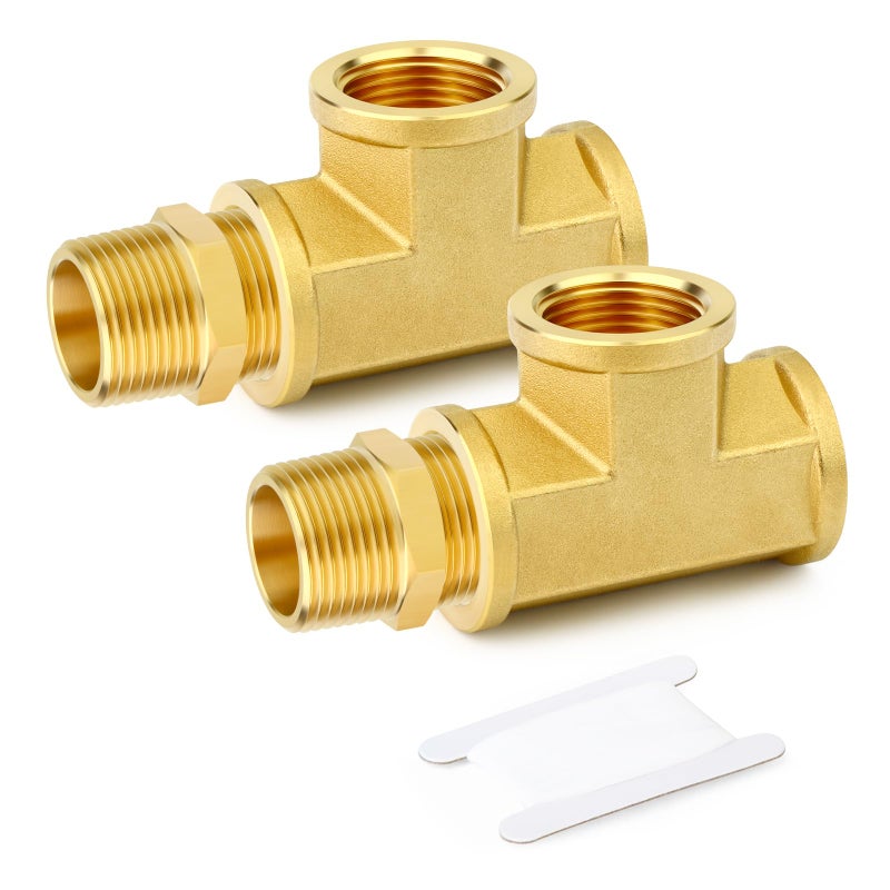 GASHER 2PCS Brass Tee Pipe Fittings 34 NPT Female x 34 NPT Female x 34 NPT Male Pipe Fittings Male Run Tee - Image 2
