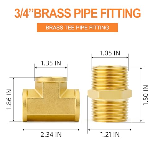 GASHER 2PCS Brass Tee Pipe Fittings 34 NPT Female x 34 NPT Female x 34 NPT Male Pipe Fittings Male Run Tee - Image 3