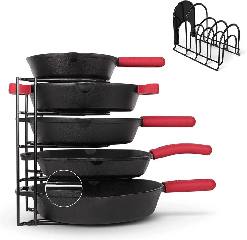 Cuisinel Pan Organizer - Silicone-Coated Non-Slip 12" Heavy Duty Skillet Rack - Kitchen Counter/Cabinet Organization Storage - Holder for Cookie Sheet, Cutting Board, Cast Iron Cookware, Dish, Pot, Lid Stand - Image 1