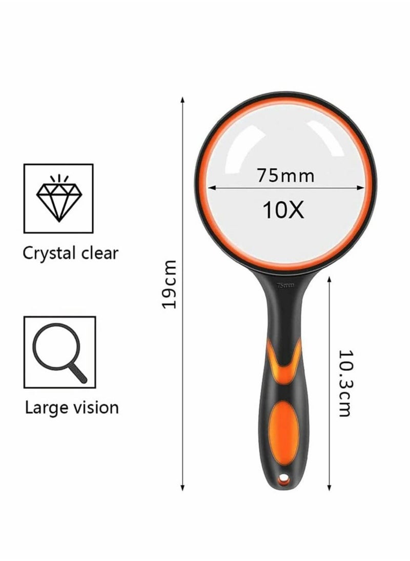 Excefore - Magnifying Glass, Handheld Reading Magnifier 10X with Non-Slip Soft Rubber Handle - Image 1