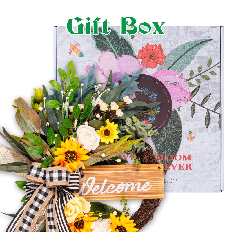 Soosubel Spring Summer Wreaths for Front Door Porch Wall Window, 22" Farmhouse Sunflower Welcome Sign Wreath for Home Decor Outdoor Indoor - Image 3
