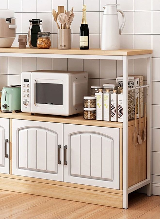 keke 2-Tier Kitchen Storage Shelf Microwave Oven Stand Rack Spice Organizer with 3 Door Storage Cabinet Large Storage Rack  - Image 3