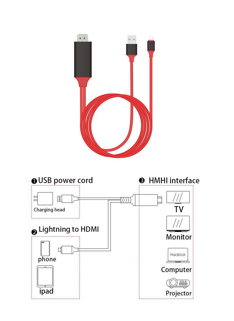 Generic - Lightning To HDMI HDTV AV TV Cable Adapter 1080P For Apple iPhone 8/11/12 Plus/iPad Air/iPad Mini - Image 1