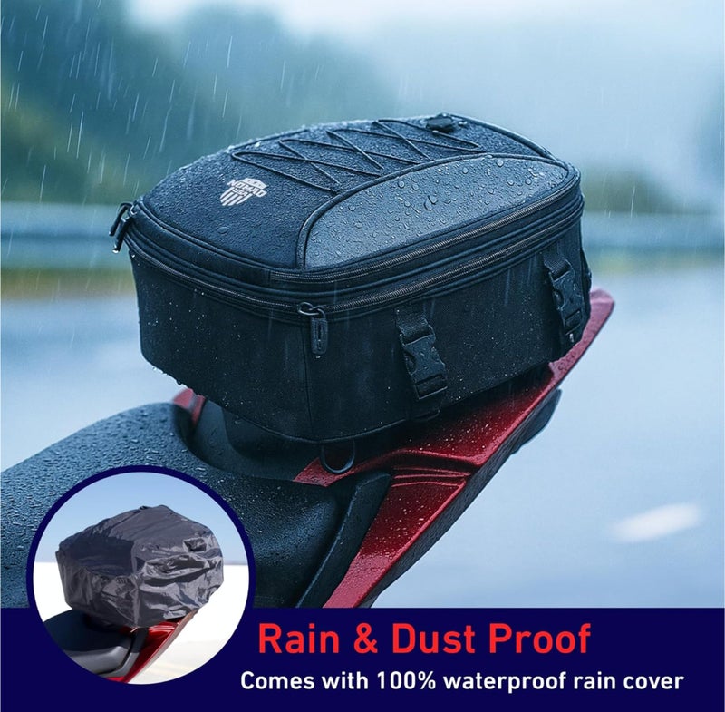 Nomad USA Motorcycle Tail Bag Fits Helmets, 22L-35L Expandable Hard Shell Waterproof Reflective Dual Rear Seat/Rack Bag Converts to Motorbike Backpack/Hand Carry Quick Release Bag w/Rain Cover - Image 5
