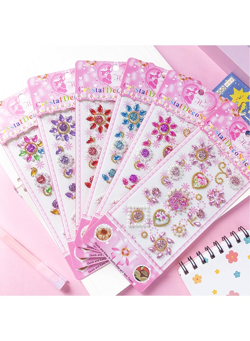 روعة مجوهرات زائفة ملصقات كريستال ملصقات أكريليك 6 أوراق مع 2 أنماط عشوائية أوراق هدية مثالية للأطفال مكافآت الفصل الدراسي Scrapbook DIY (إجمالي 8 أوراق) - Image 1