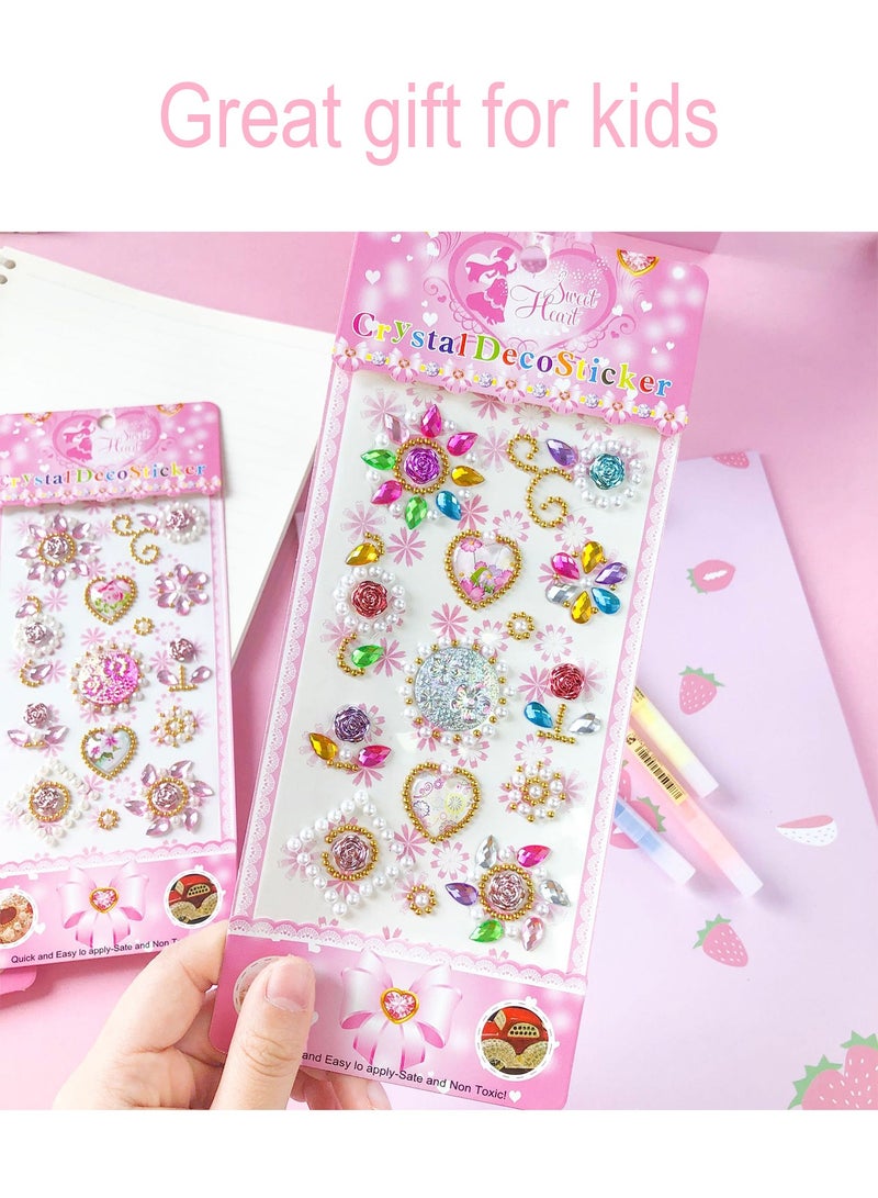 روعة مجوهرات زائفة ملصقات كريستال ملصقات أكريليك 6 أوراق مع 2 أنماط عشوائية أوراق هدية مثالية للأطفال مكافآت الفصل الدراسي Scrapbook DIY (إجمالي 8 أوراق) - Image 3