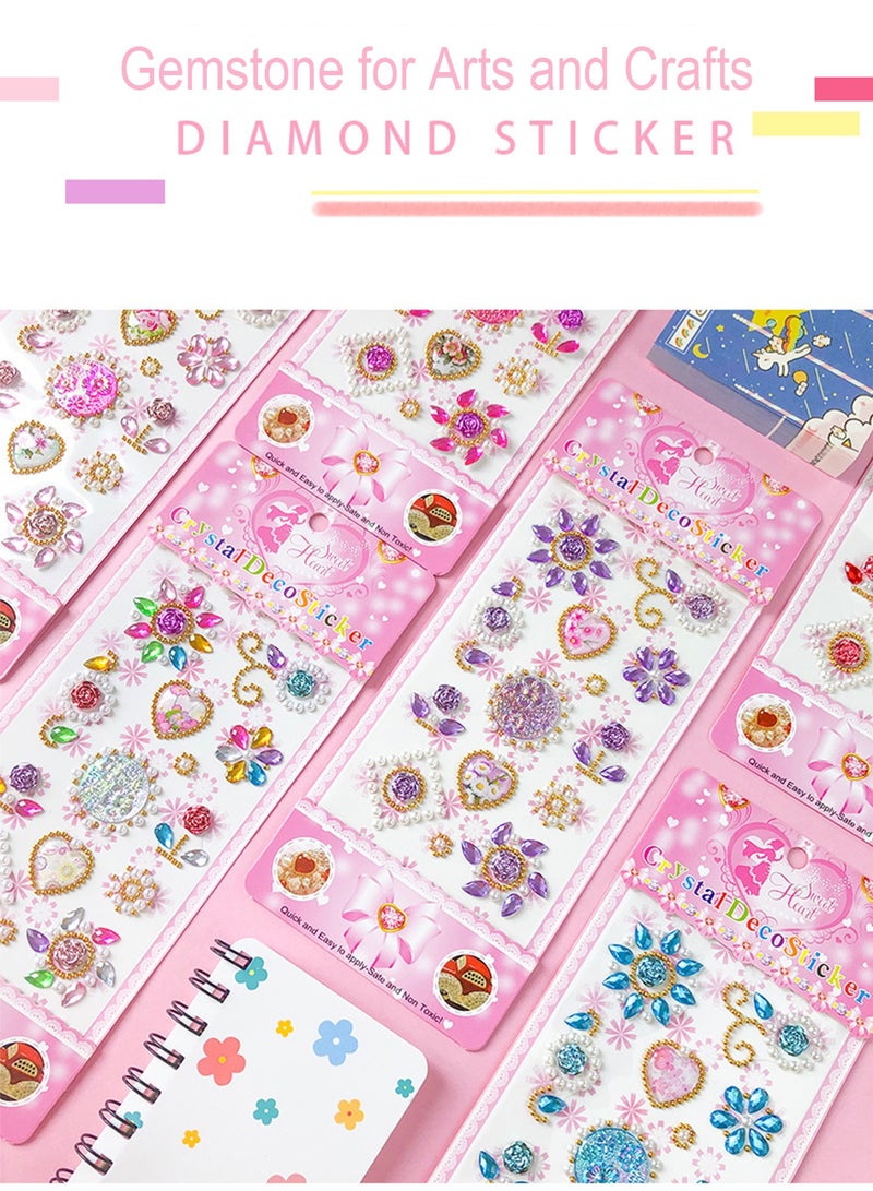 روعة مجوهرات زائفة ملصقات كريستال ملصقات أكريليك 6 أوراق مع 2 أنماط عشوائية أوراق هدية مثالية للأطفال مكافآت الفصل الدراسي Scrapbook DIY (إجمالي 8 أوراق) - Image 2