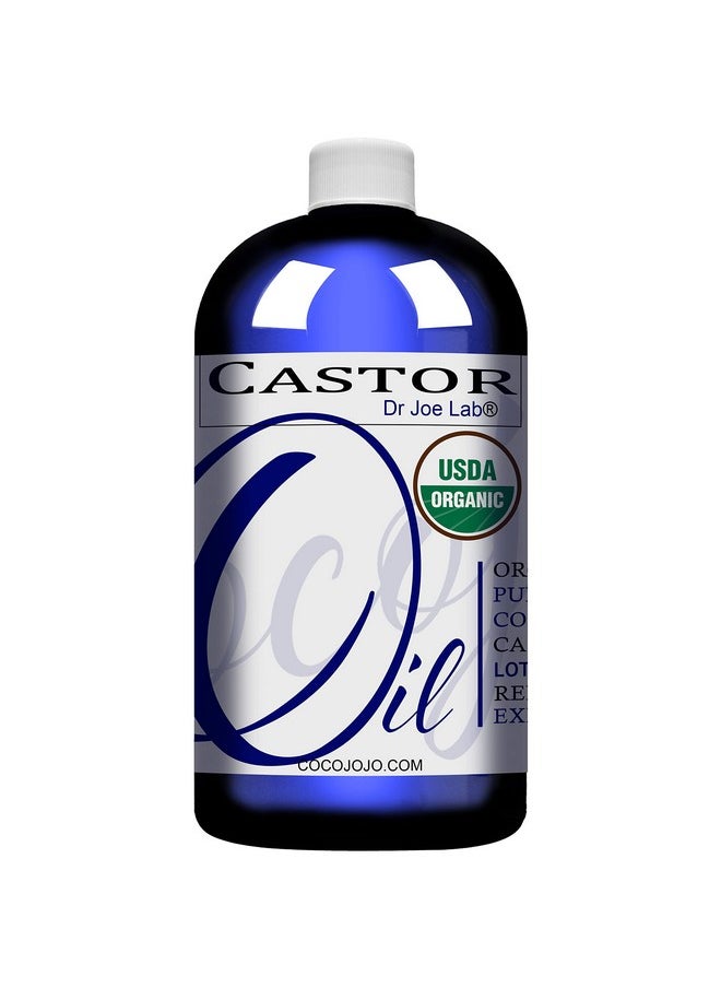 Dr Joe Lab - Organic Castor Oil Bulk 32 Oz 100% Pure Usda Certified Organic Hexane Free Non Gmo Castor Bean Carrier Oil Ricinus Communis Moisturizing Hydrating Hair Skin Face Body Nails Locs Lashes Eyebrows - Image 1