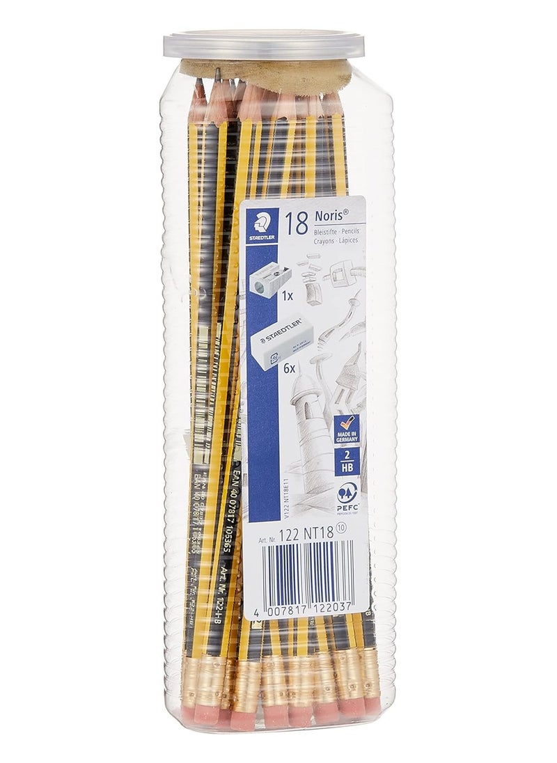STAEDTLER 18-Piece Noris Graphite Pencil With 6 Erasers And 1 Metal Sharpener  - Image 2