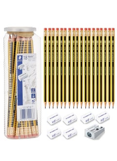 STAEDTLER 18-Piece Noris Graphite Pencil With 6 Erasers And 1 Metal Sharpener  - Image 1
