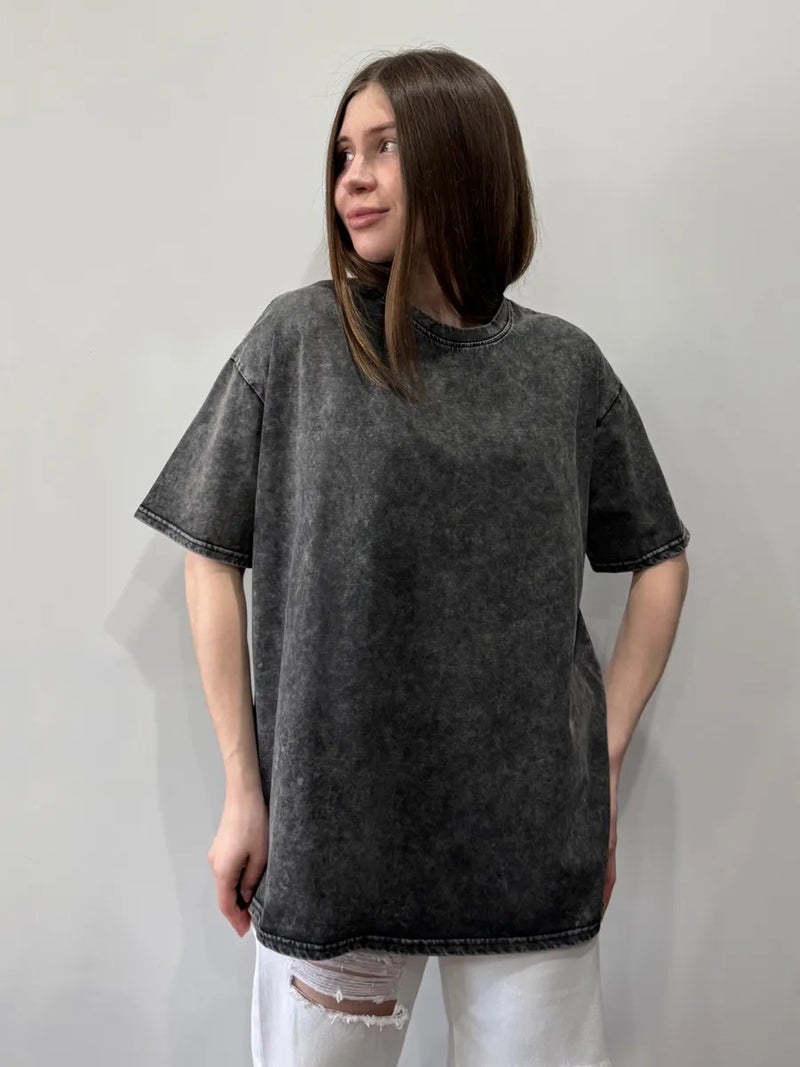 Oversize Niche Retro Washed Distressed Pure Cotton Short-Sleeved T-Shirt Summer European and American Fashion Elegant Simple Top - Image 3