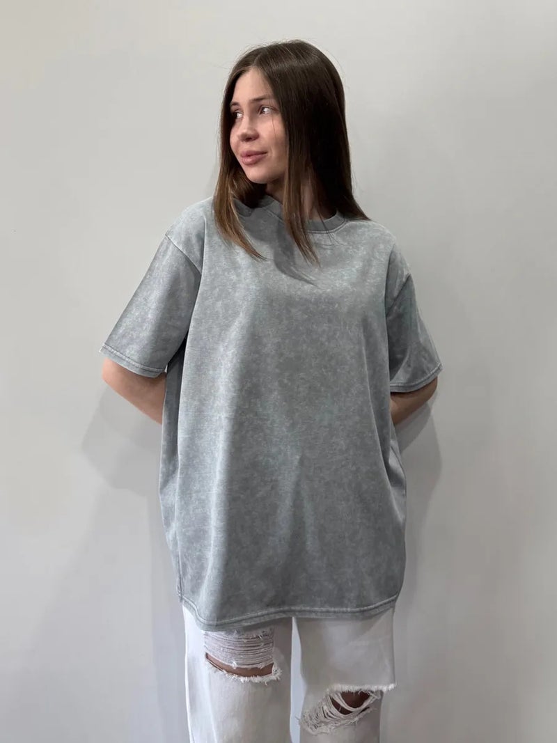 Oversize Niche Retro Washed Distressed Pure Cotton Short-Sleeved T-Shirt Summer European and American Fashion Elegant Simple Top - Image 5