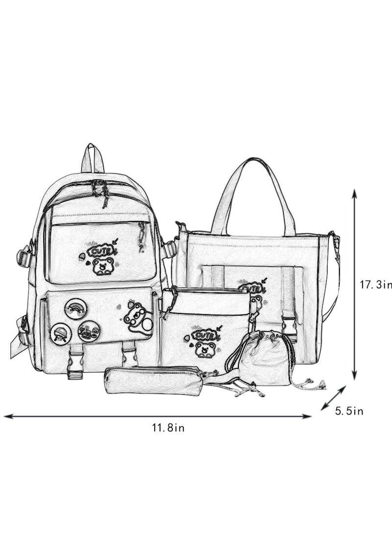 HQ-GAMING - Teen Bookbag Anti-Theft Backpack Multi Pockets Waterproof Daypack 5Pcs Student Crossbody Shoulder Bags Oxford Handbag Boys Blue+ Bear - Image 1