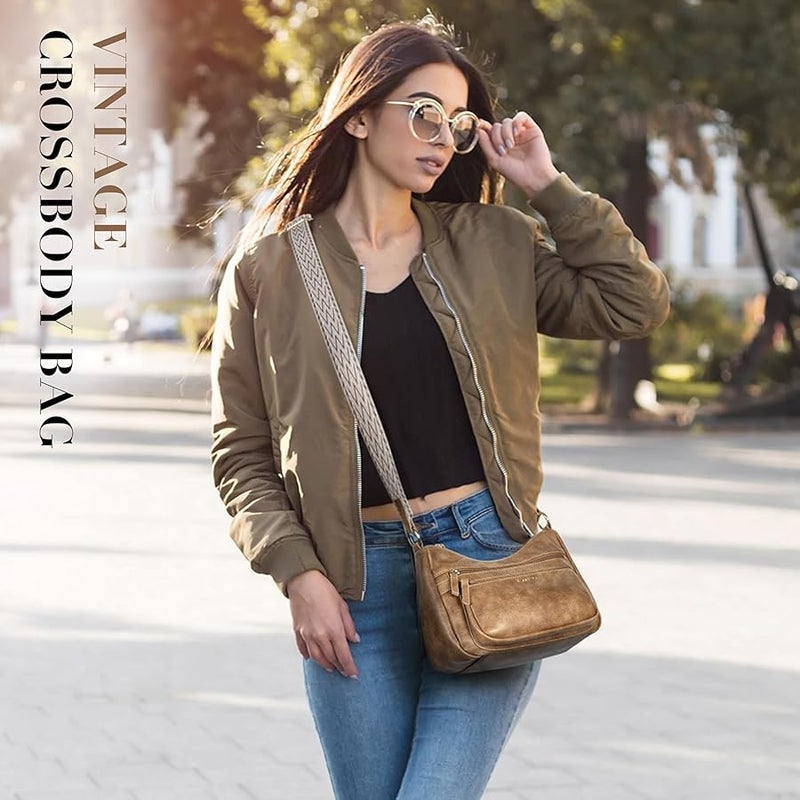Missnine شنط كروس للنساء من الجلد، شنط كتف عصرية متعددة الجيوب مع حزام جيتار قابل للتعديل - Image 2