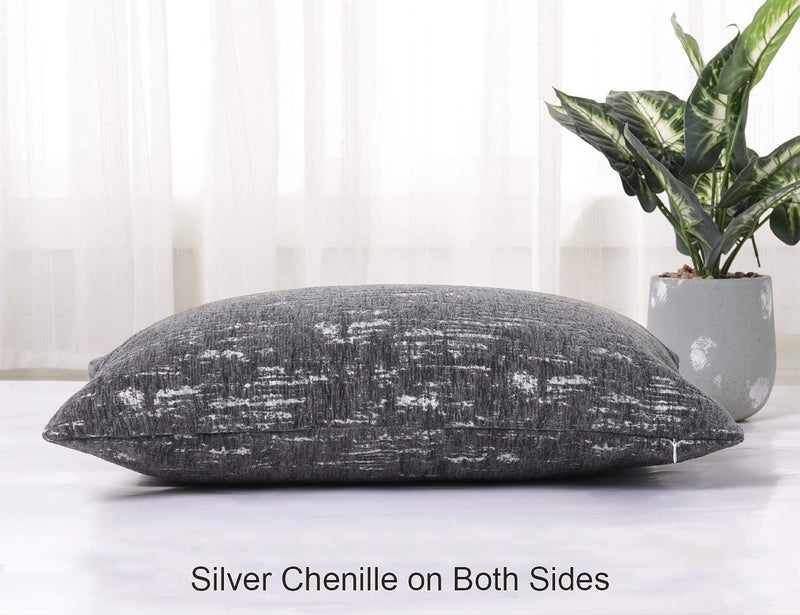 PHF 2 قطعة 30cm x 50cm أغطية وسائد رمية للظهر من خيوط الشينيل المصبوغة، مستطيلة، بوهيمية، مع إغلاق بسحاب، فحم - Image 3