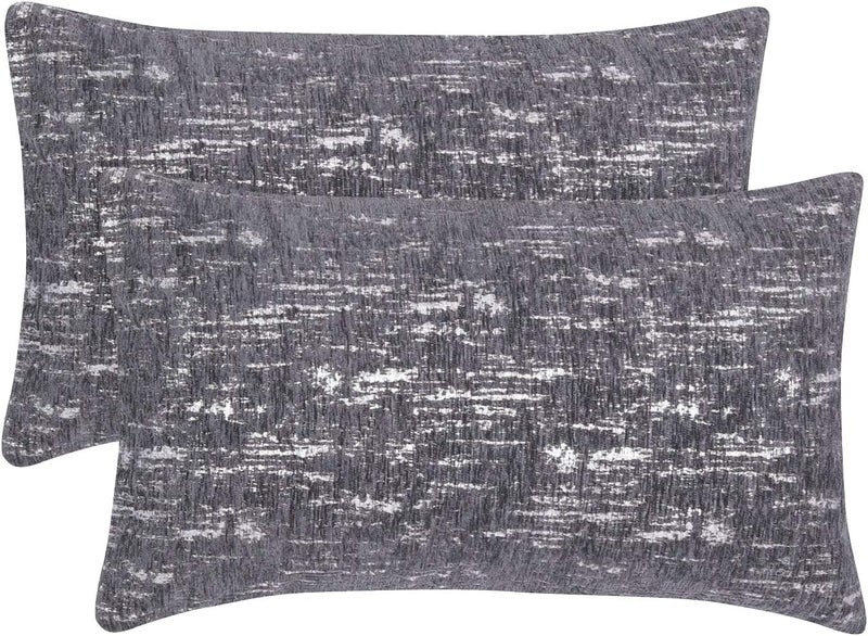 PHF 2 قطعة 30cm x 50cm أغطية وسائد رمية للظهر من خيوط الشينيل المصبوغة، مستطيلة، بوهيمية، مع إغلاق بسحاب، فحم - Image 1