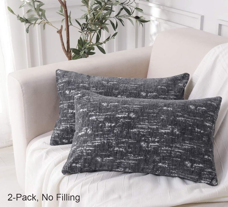 PHF 2 قطعة 30cm x 50cm أغطية وسائد رمية للظهر من خيوط الشينيل المصبوغة، مستطيلة، بوهيمية، مع إغلاق بسحاب، فحم - Image 2