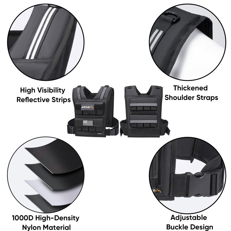 APEXUP Empty Adjustable Weighted Vest Men, 40lbs Weight Vest Woman Workout Vest for Strength Training (Cast Iron or Sandbags are Not Included) - Image 4
