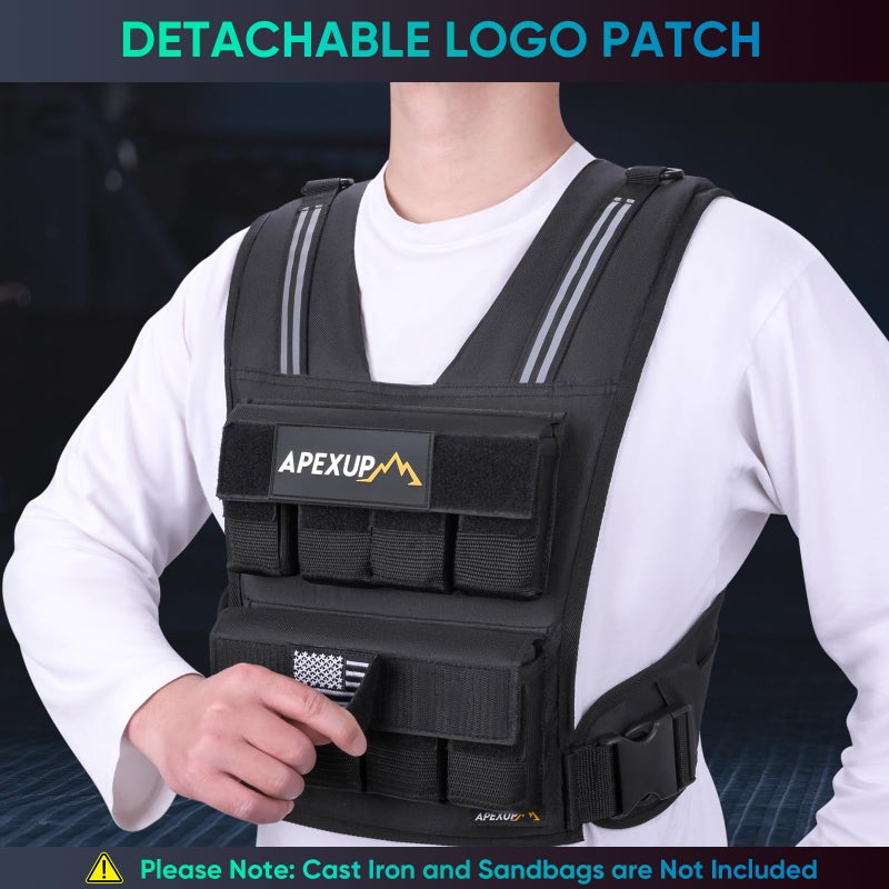 APEXUP Empty Adjustable Weighted Vest Men, 40lbs Weight Vest Woman Workout Vest for Strength Training (Cast Iron or Sandbags are Not Included) - Image 2