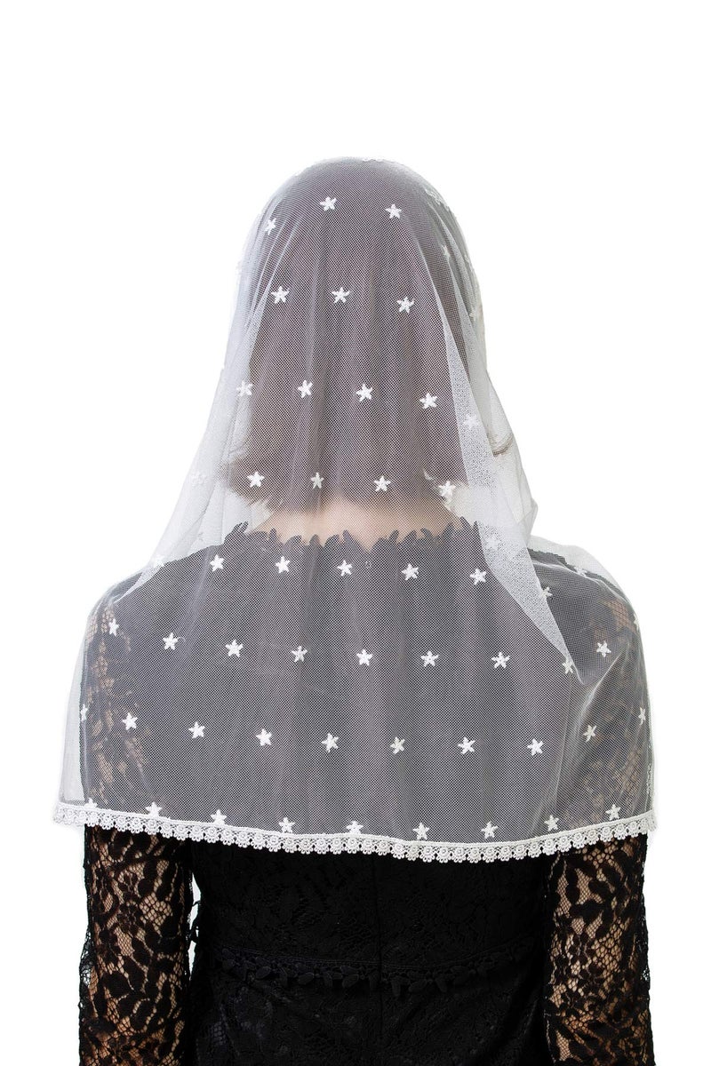 PAMOR Infinity Venise Lace Chapel Veil Latin Mass Mantilla Floral Church Veils Head Covering (White) - Image 5