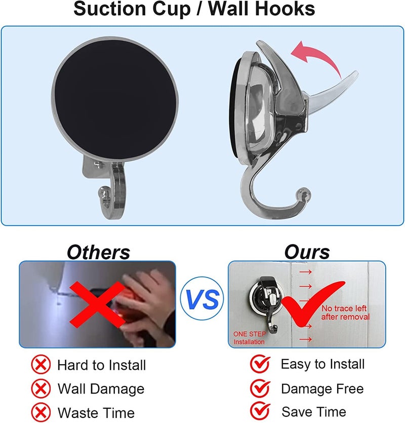 YSSILADI Heavy Duty Suction Cup Hooks for Shower, Bathroom Robe - Reusable, No Hole Punched, for Garland Decoration (Silver Grey, 2 Pack), XPG-TSX1 - Image 5
