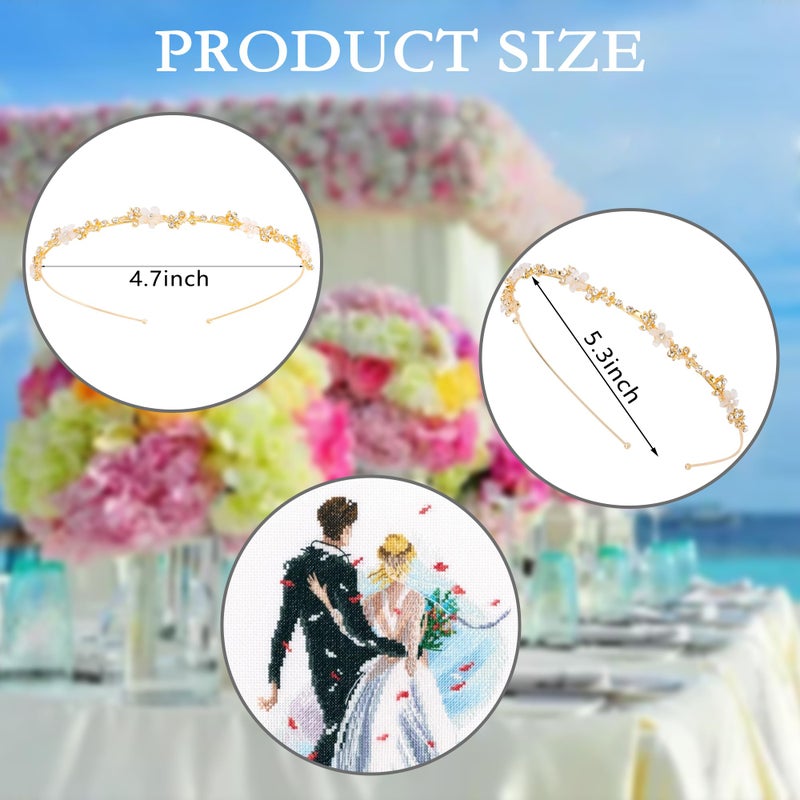 Exacoo Gold Headband Bridal Hair Accessories Flower Headbands for Women Girls Rhinestone Crystal Gold Headpiece Princess Tiara for Wedding Hair Jewelry for Braids Accessories Vintage Elegant Fairy - Image 3