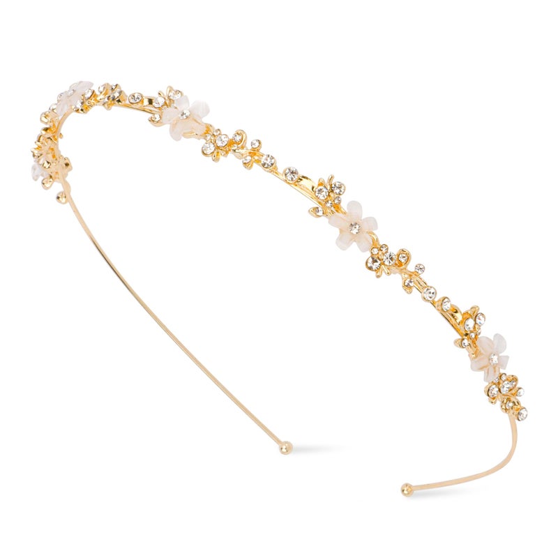 Exacoo Gold Headband Bridal Hair Accessories Flower Headbands for Women Girls Rhinestone Crystal Gold Headpiece Princess Tiara for Wedding Hair Jewelry for Braids Accessories Vintage Elegant Fairy - Image 1